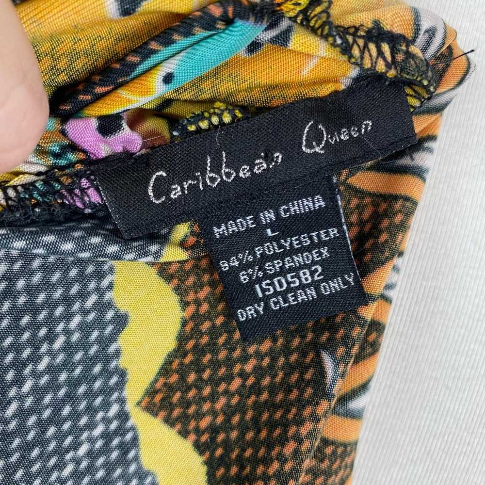 Caribbean Queen Colorful Drape Back Dress Large - image 7