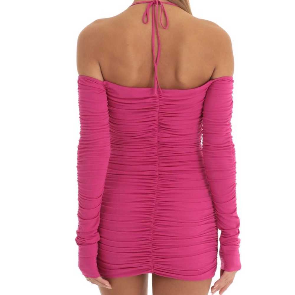 Zorana Cold Shoulder Ruched Dress in Hot Pink - image 2