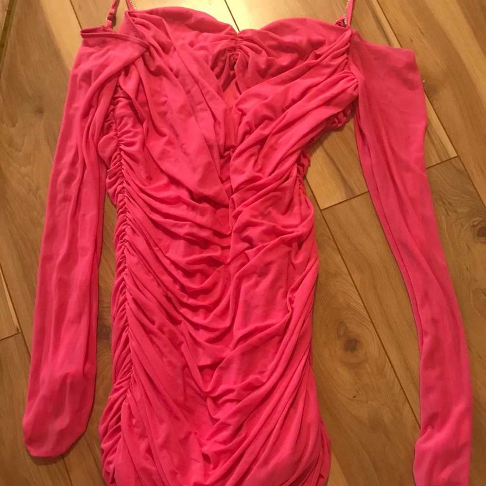Zorana Cold Shoulder Ruched Dress in Hot Pink - image 4