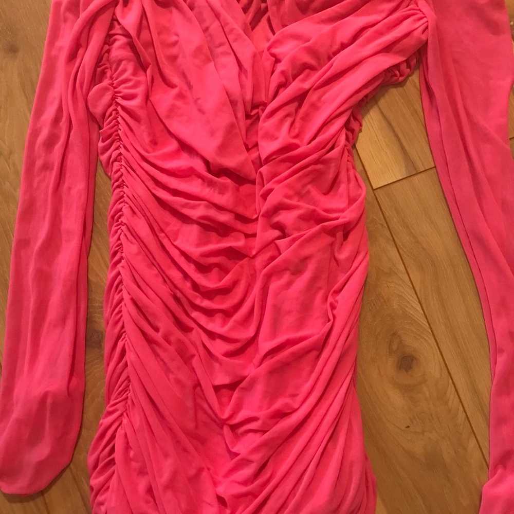 Zorana Cold Shoulder Ruched Dress in Hot Pink - image 5