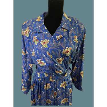 Charter Club 80s.90s Blue Floral Secretary Belted… - image 1