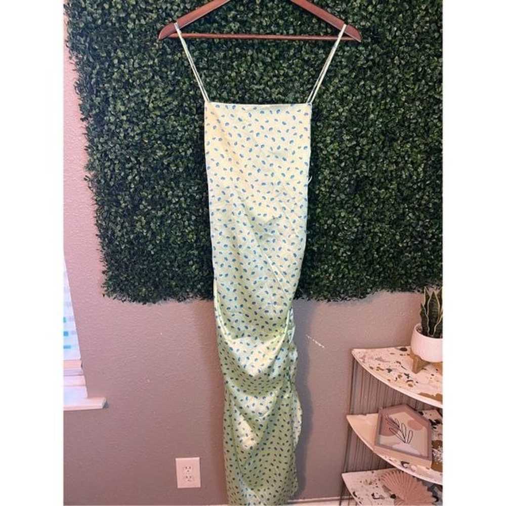 Zara MIDI Side Slit Green Floral Dress Size Medium - image 1