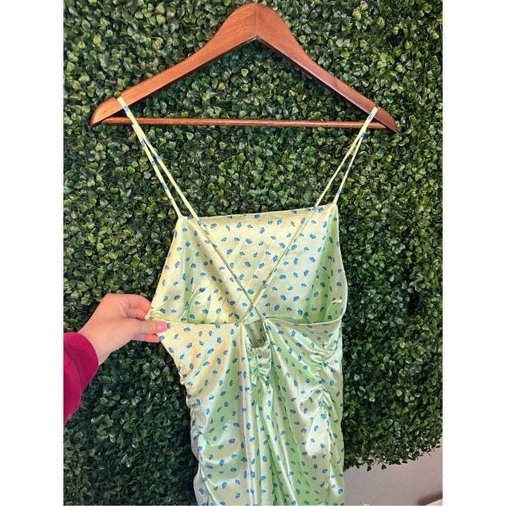 Zara MIDI Side Slit Green Floral Dress Size Medium - image 4