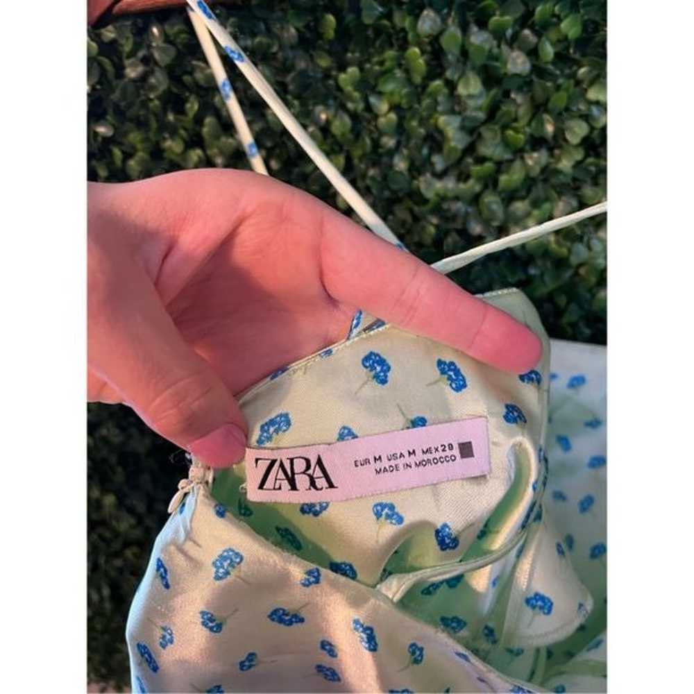 Zara MIDI Side Slit Green Floral Dress Size Medium - image 5