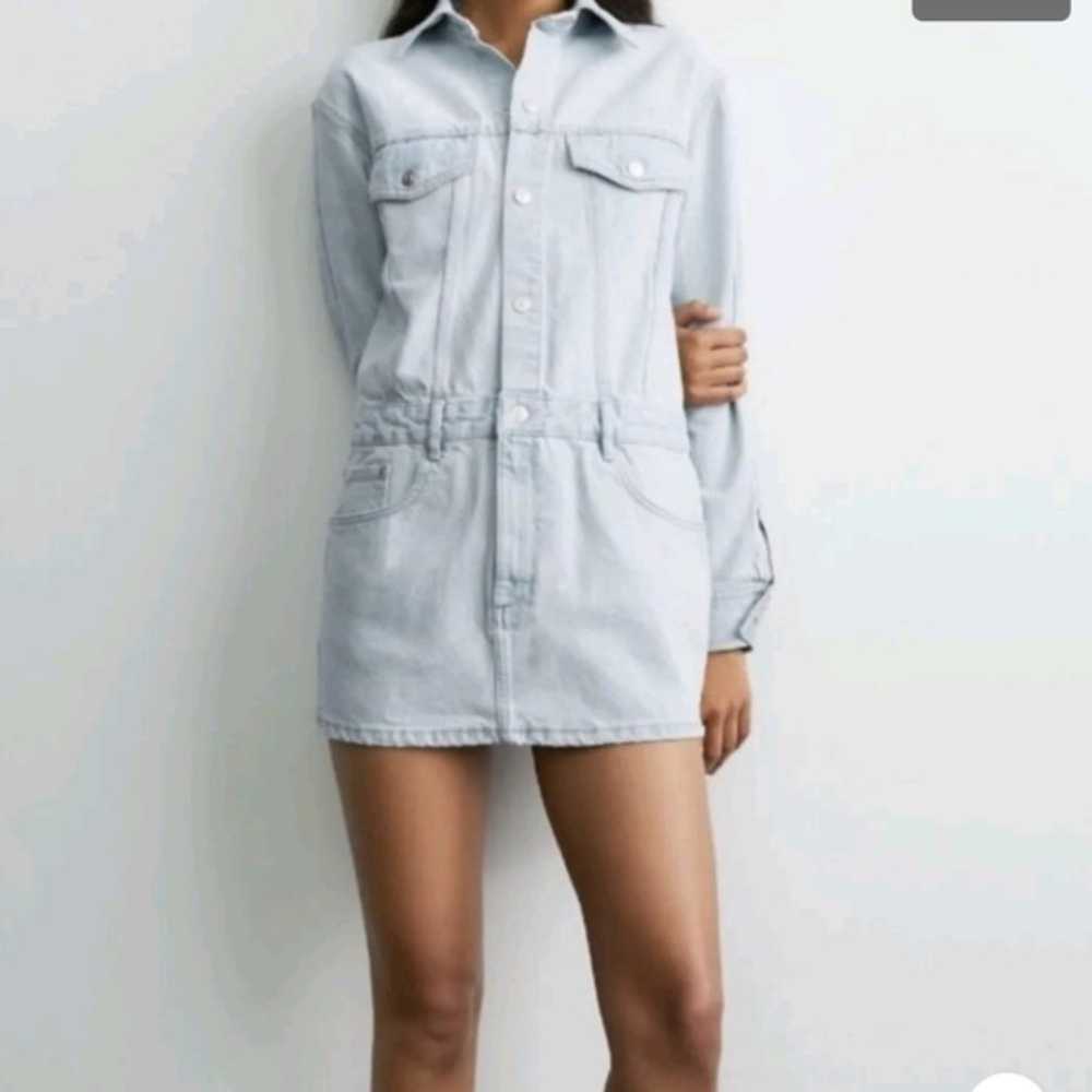 Zara | NWOT Denim Mini Shirt Dress Light Wash Siz… - image 10