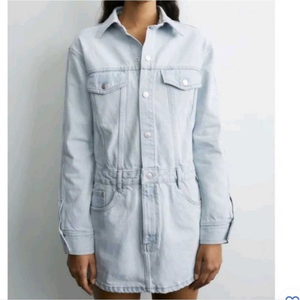 Zara | NWOT Denim Mini Shirt Dress Light Wash Siz… - image 11