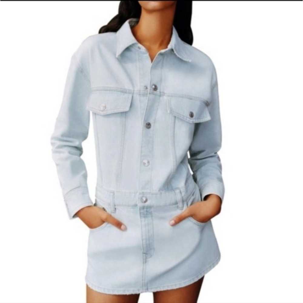 Zara | NWOT Denim Mini Shirt Dress Light Wash Siz… - image 8