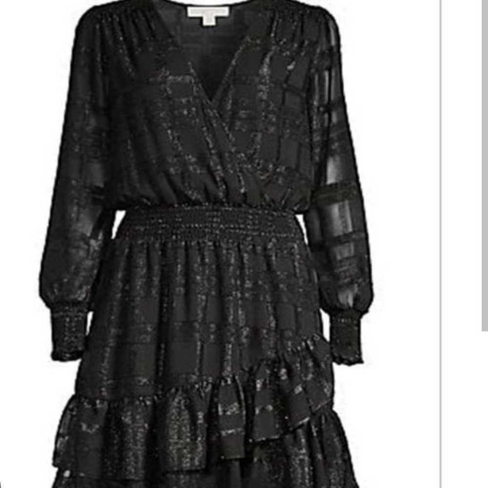 Michael Kors Women's Shiny Plaid Smocked Dress Bl… - image 2