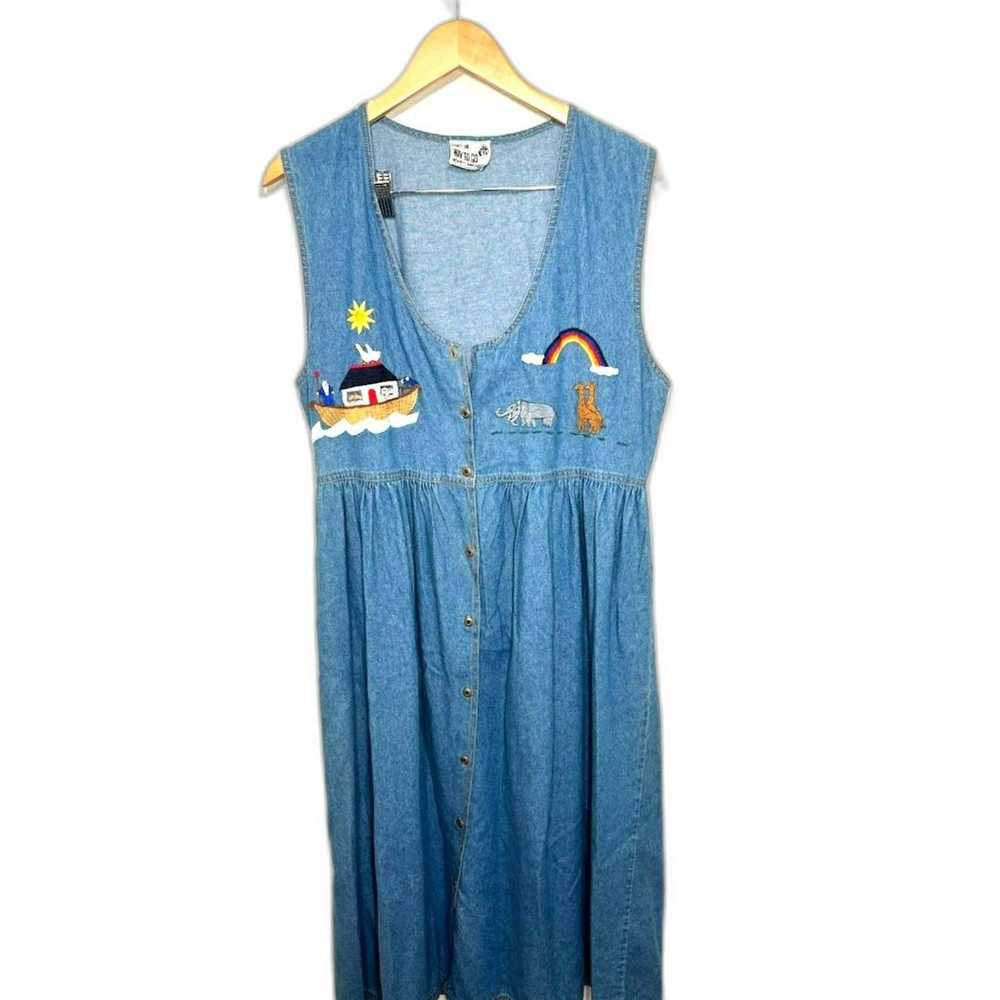 Vintage Jean denim jumper Maxi Dress Noah's Ark e… - image 1