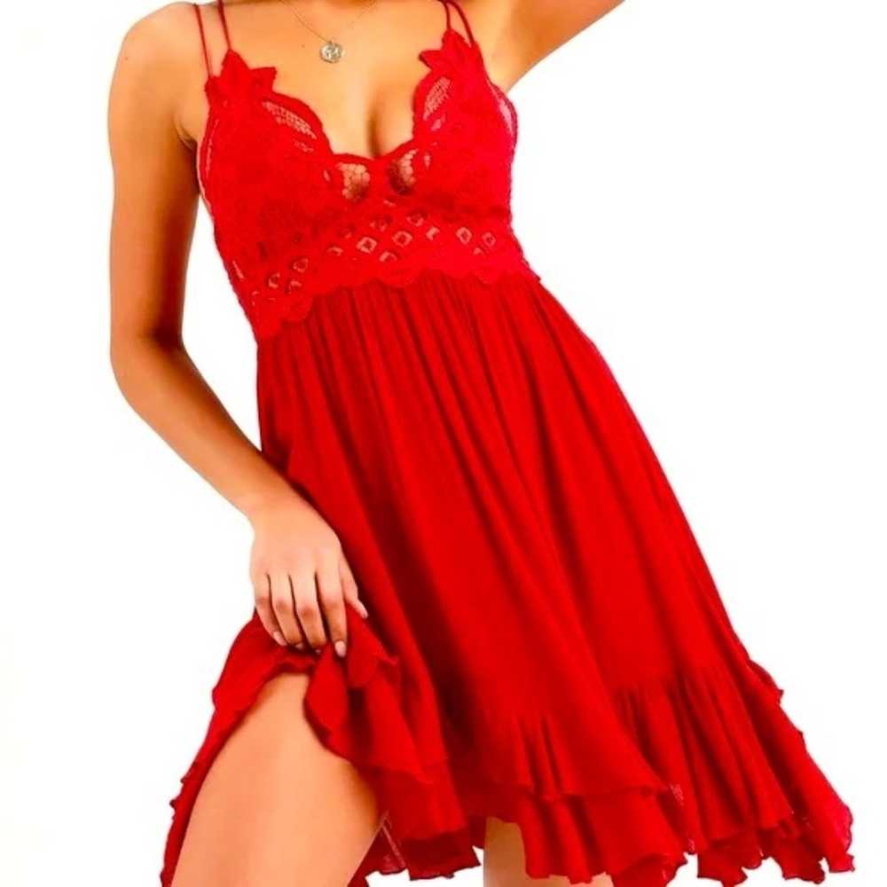 Free People Adella Lace Mini Dress Cherry Red Siz… - image 1