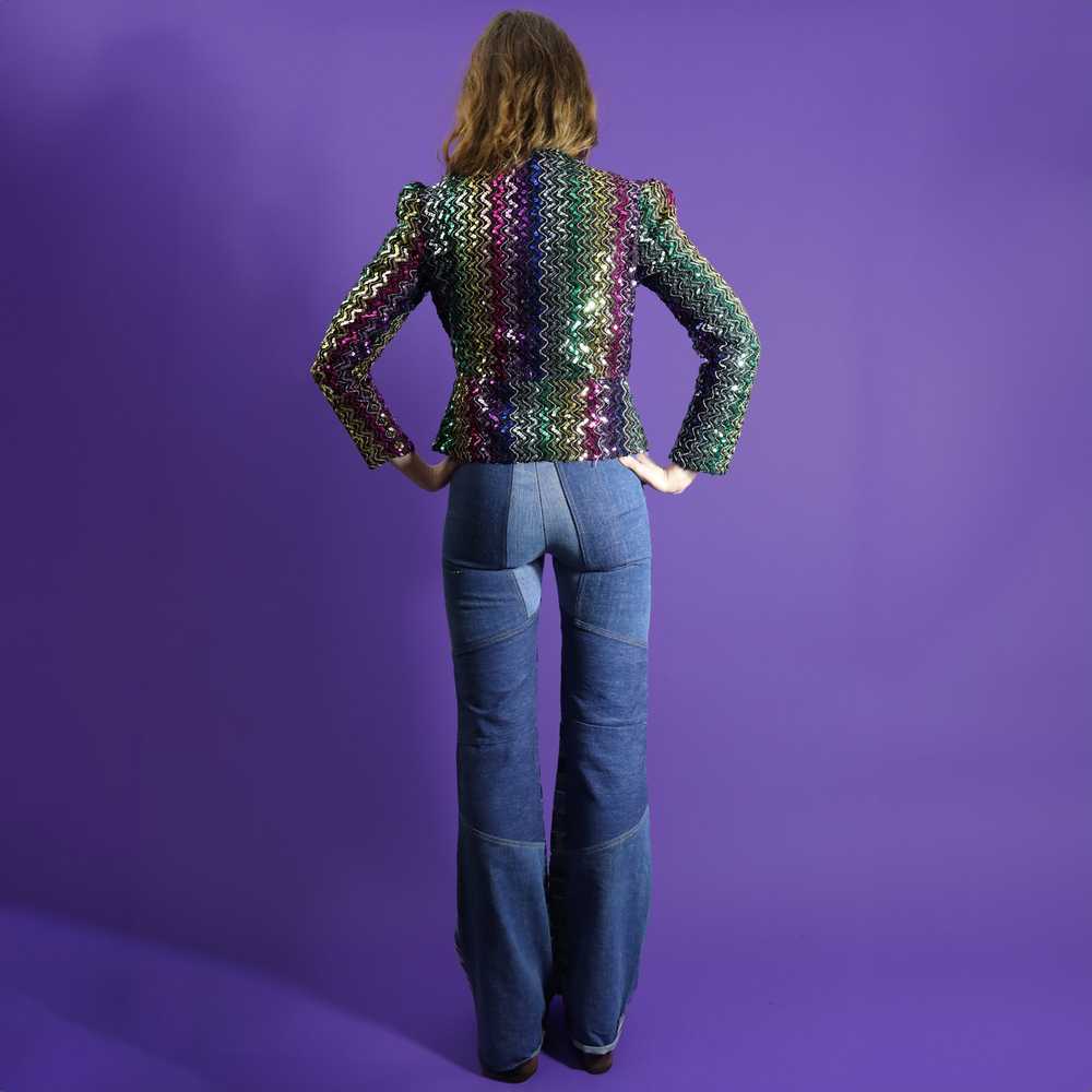 Vintage 1970s Rainbow Sequin Peplum Jacket Bolan - image 6