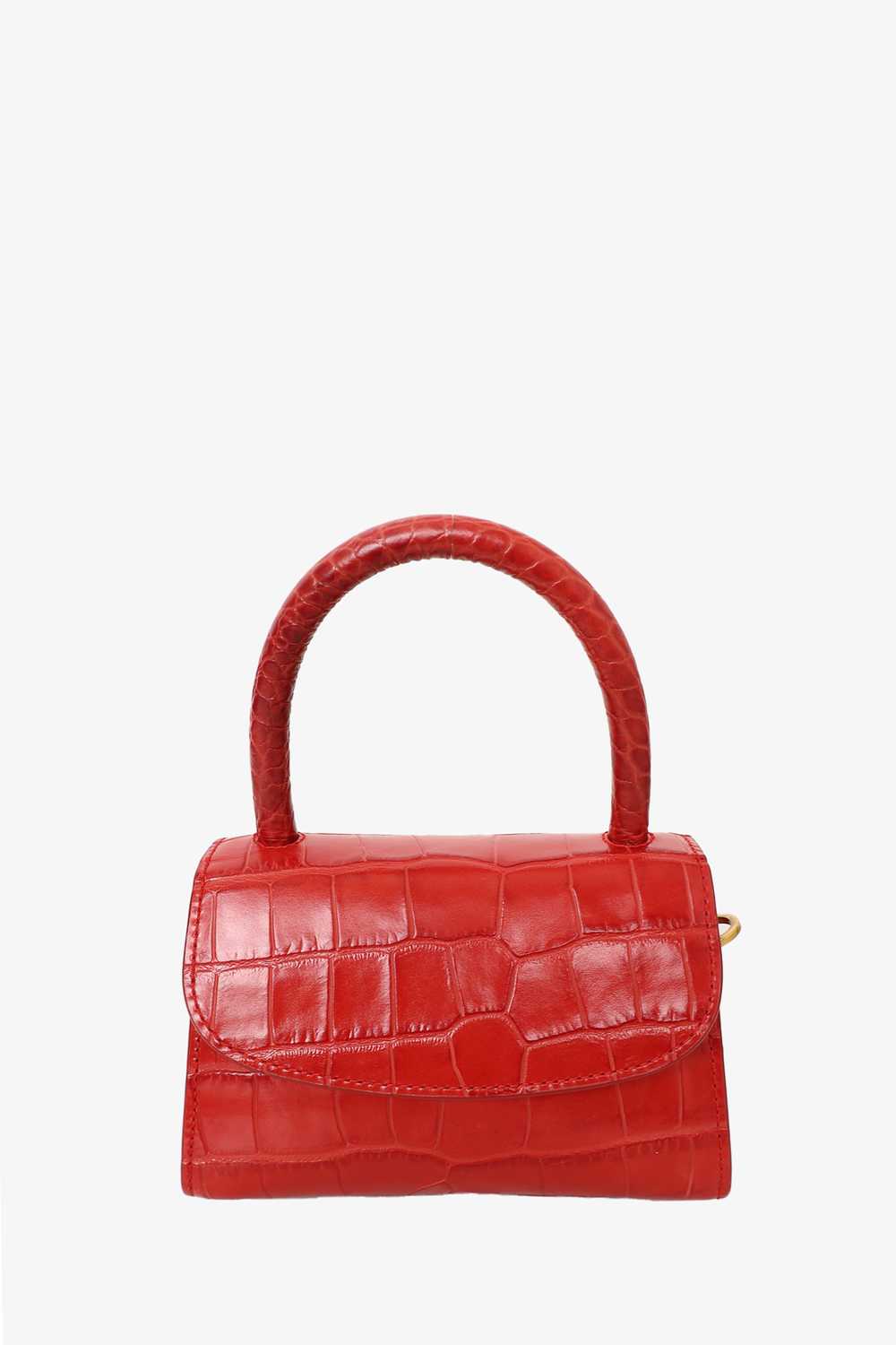 By Far Red Croc Embossed Leather Mini Top Handle … - image 1