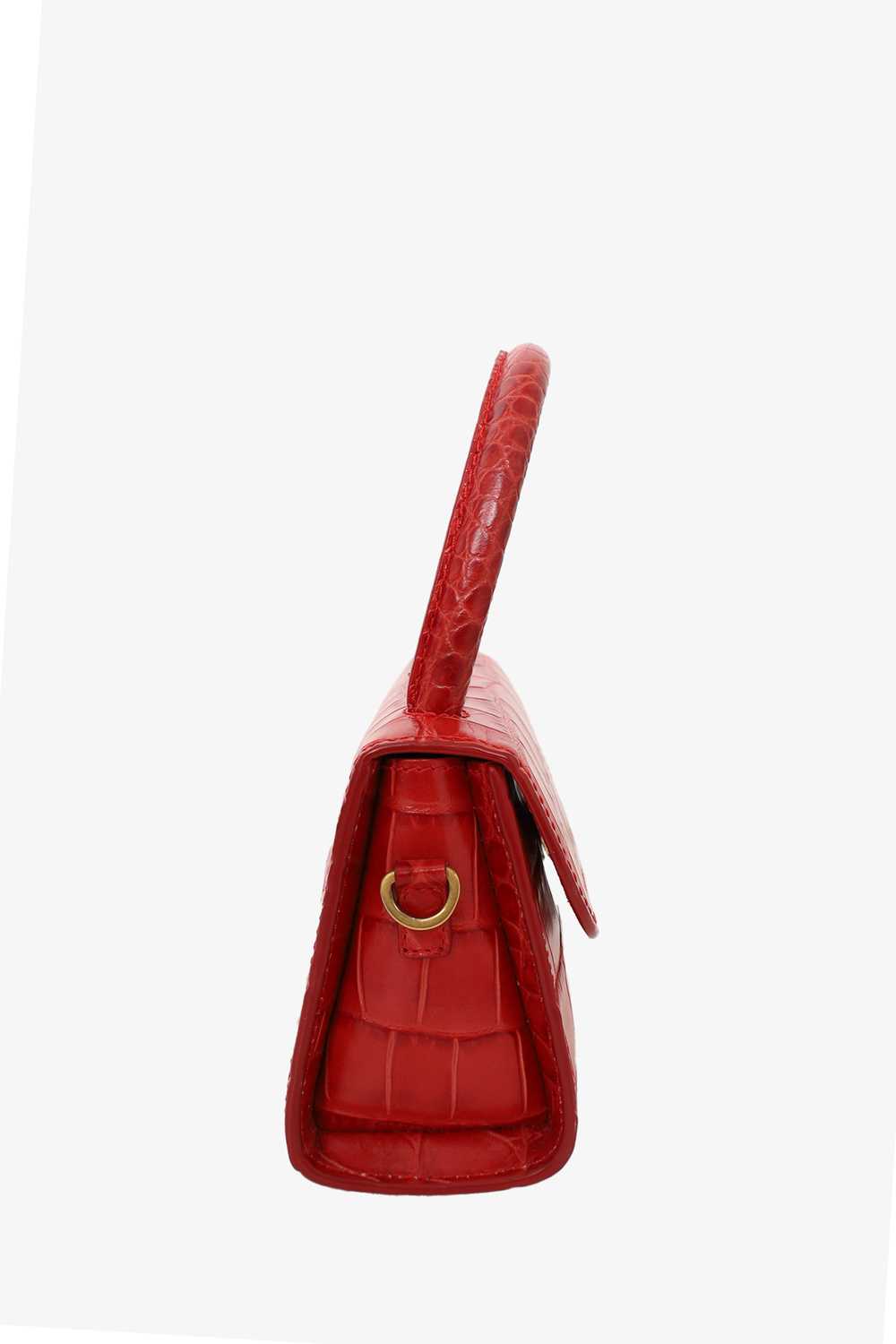 By Far Red Croc Embossed Leather Mini Top Handle … - image 3