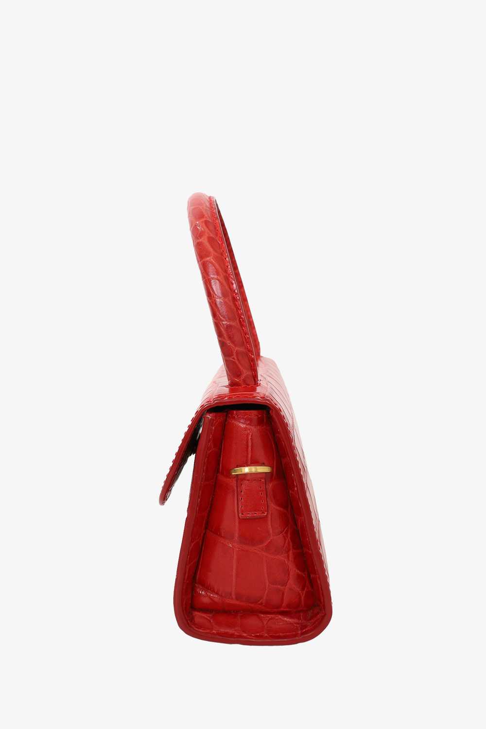 By Far Red Croc Embossed Leather Mini Top Handle … - image 4