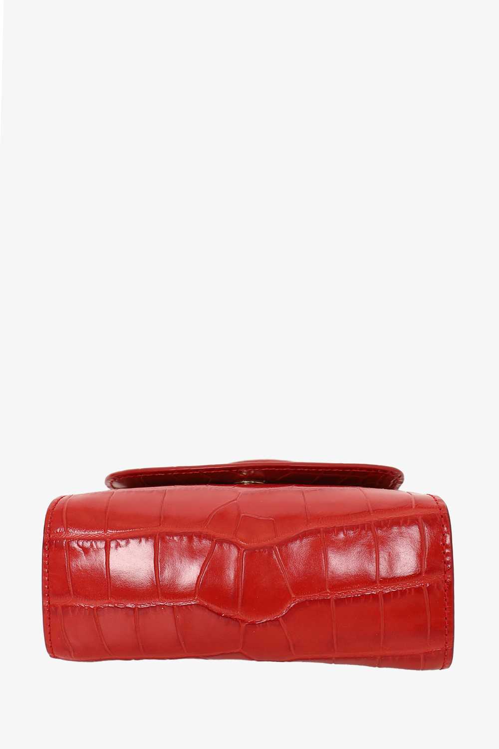 By Far Red Croc Embossed Leather Mini Top Handle … - image 5