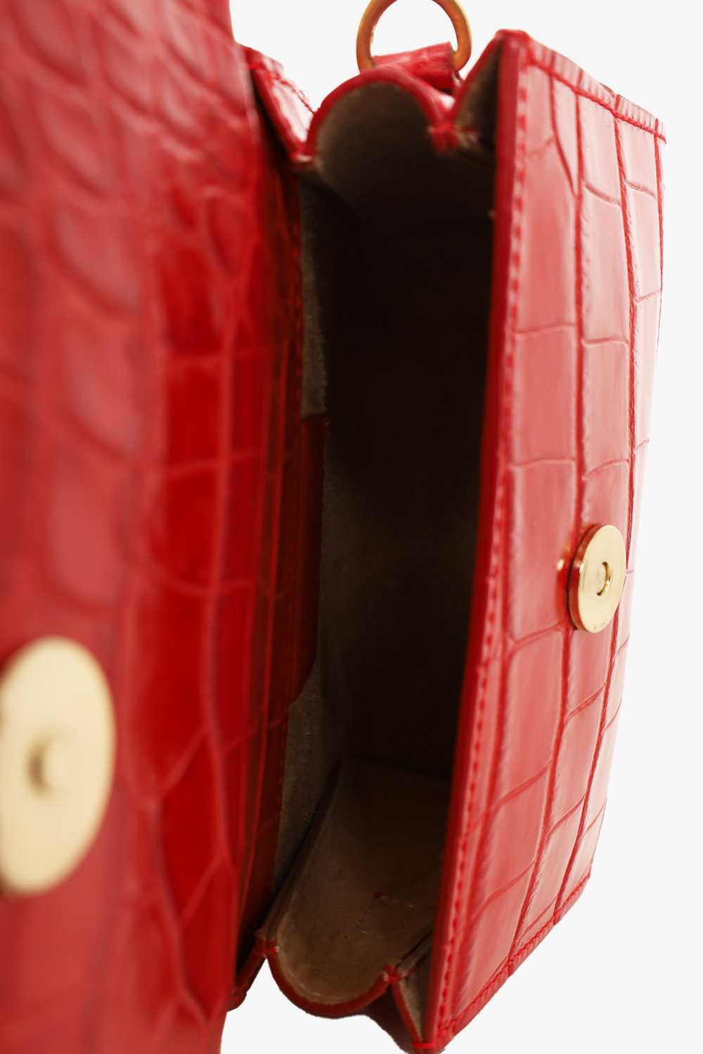 By Far Red Croc Embossed Leather Mini Top Handle … - image 7