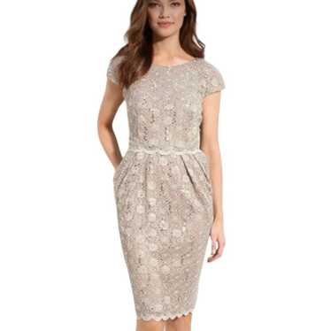 Alex Evenings Champagne Beige Sequin and Lace Over