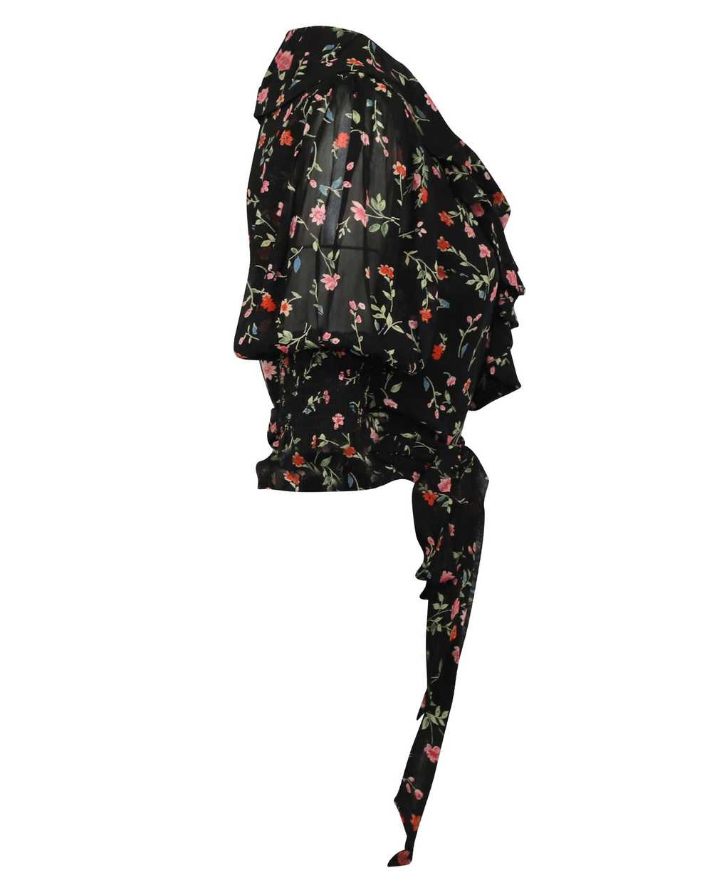 Ganni Black floral chiffon wrap blouse - image 3