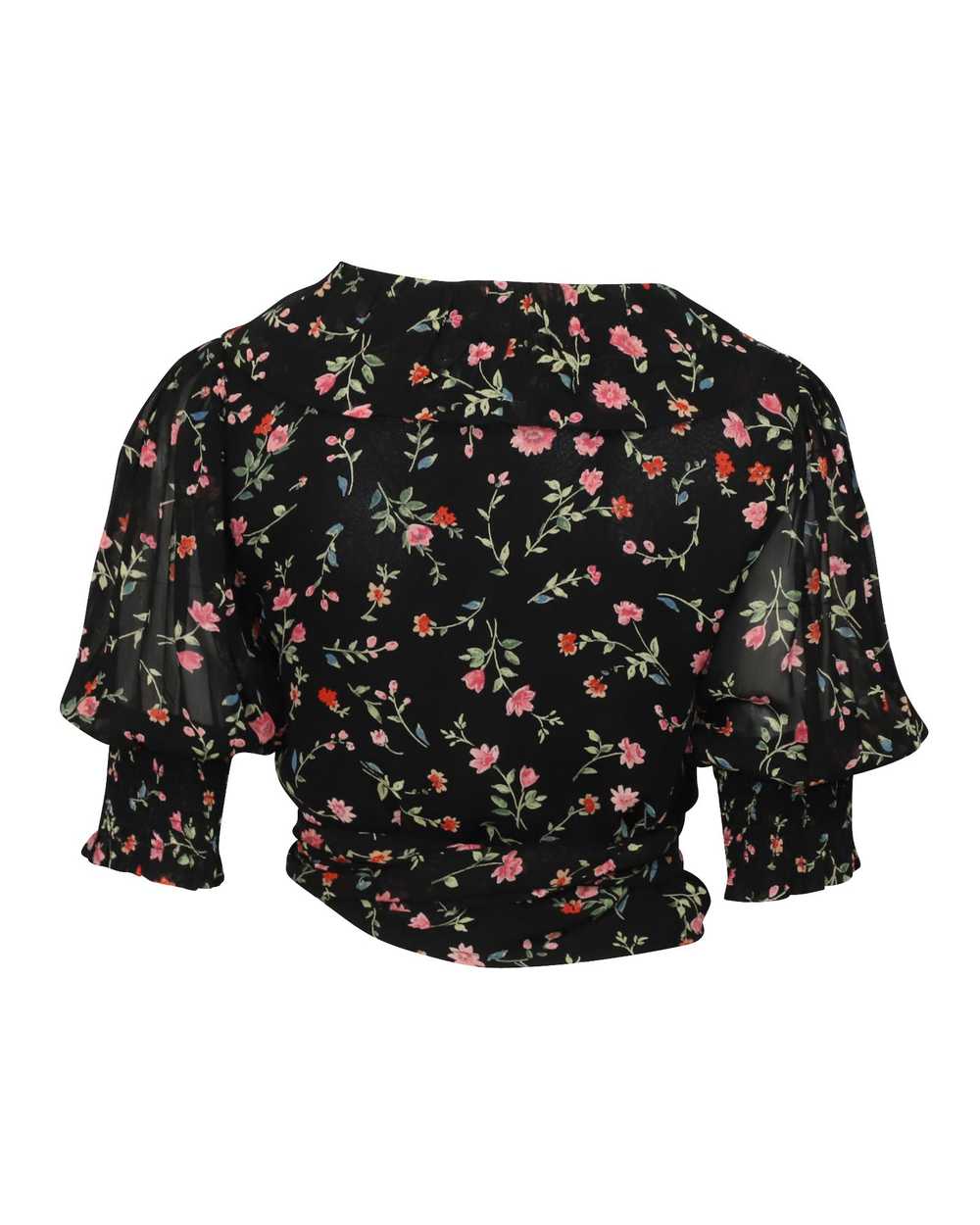 Ganni Black floral chiffon wrap blouse - image 4