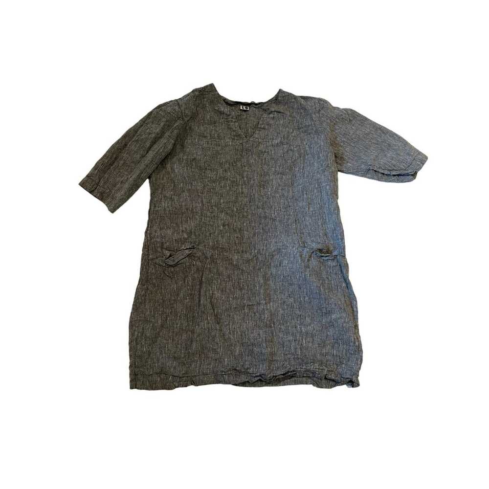 LO Lenok Women's Gray Linen 3/4 Sleeve Shirt Dres… - image 1