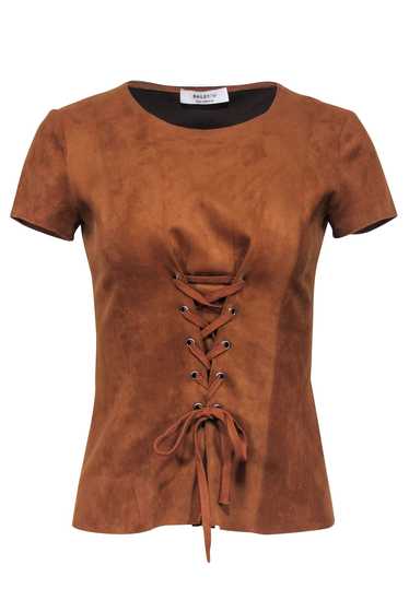 Bailey 44 - Tan Faux Suede Lace Up Front Top Sz S