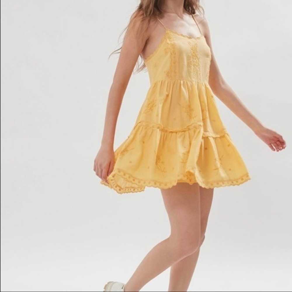 Urban Outfitters Embroidered Yellow Tiered Ruffle… - image 1