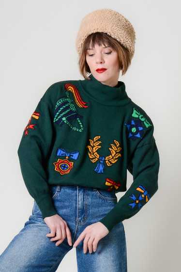 80s Escada Emerald Wool Novelty Sweater