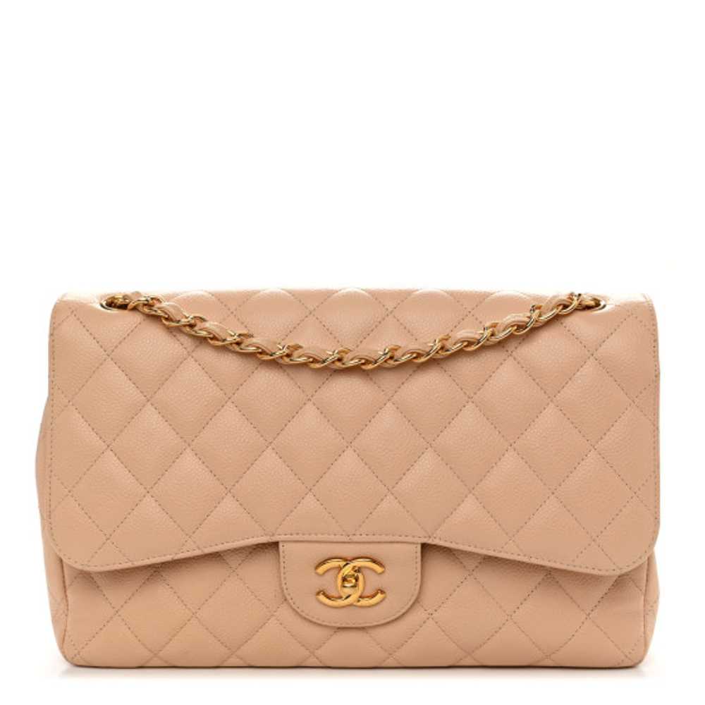 CHANEL Caviar Quilted Jumbo Double Flap Beige - image 1