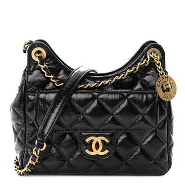 CHANEL Shiny Crumpled Calfskin Quilted Small Wavy… - image 1
