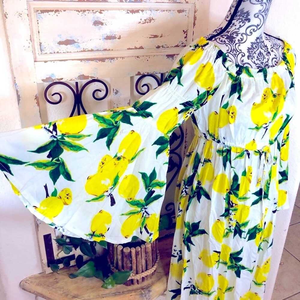Solitaire lemon print bell sleeve tie waist dress… - image 2