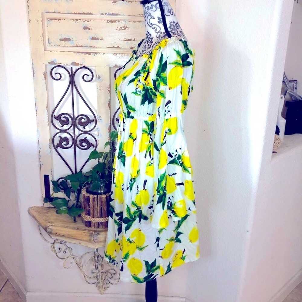 Solitaire lemon print bell sleeve tie waist dress… - image 4