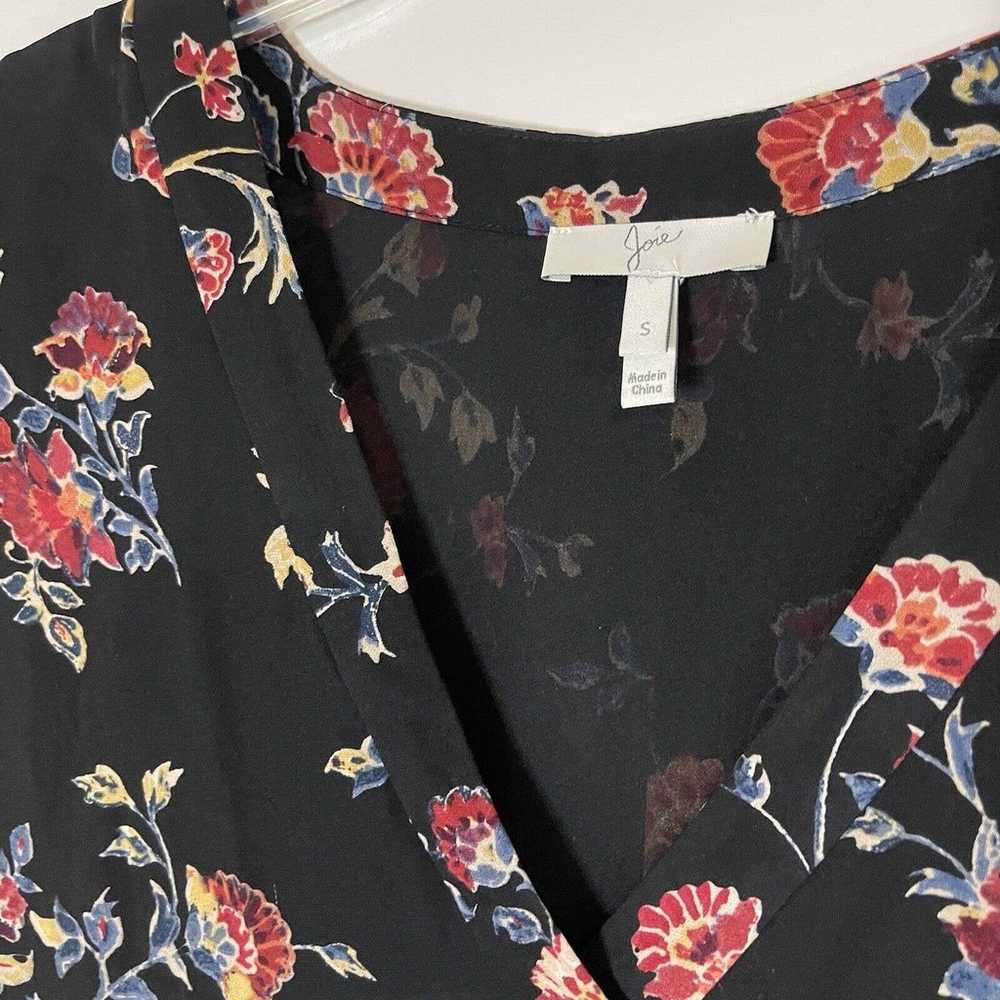 JOIE Silk V neck ruffle mini floral black tunic d… - image 2