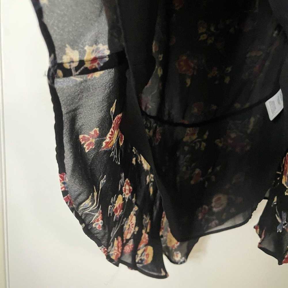 JOIE Silk V neck ruffle mini floral black tunic d… - image 3