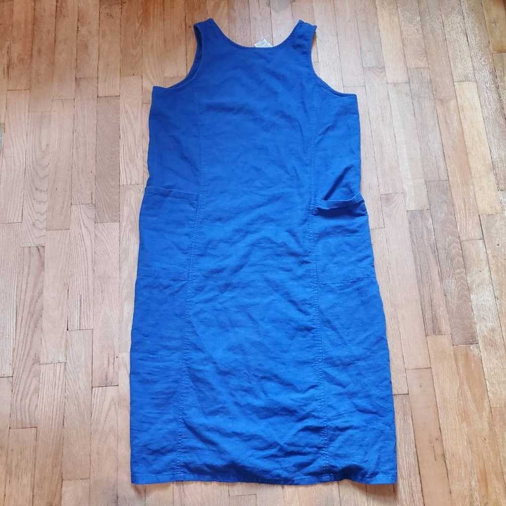 Vintage 90s 1990s Solid Blue Midi Shift Dress Jum… - image 4
