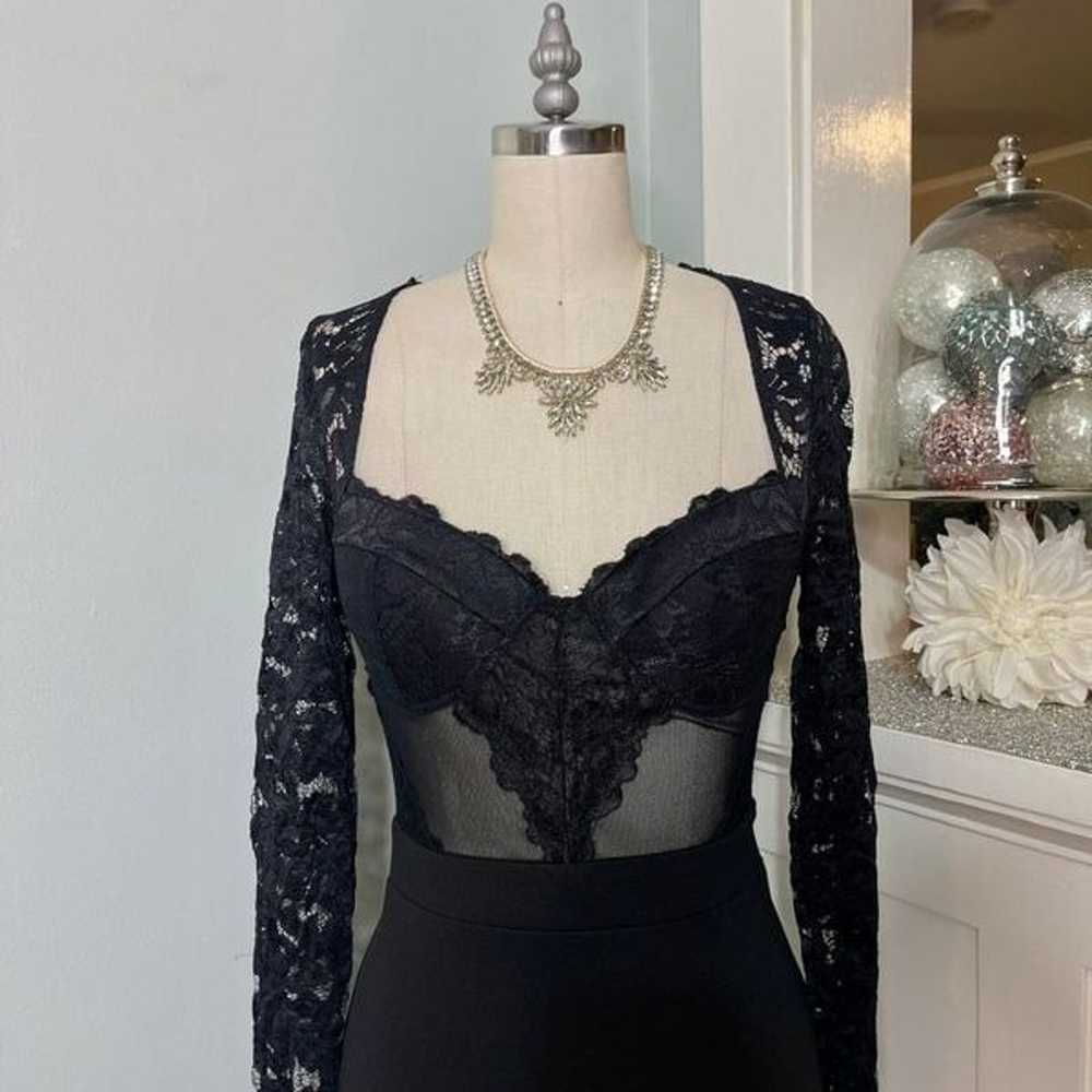 Black Lace Sleeve Sexy Mini Cocktail Dress Medium - image 4