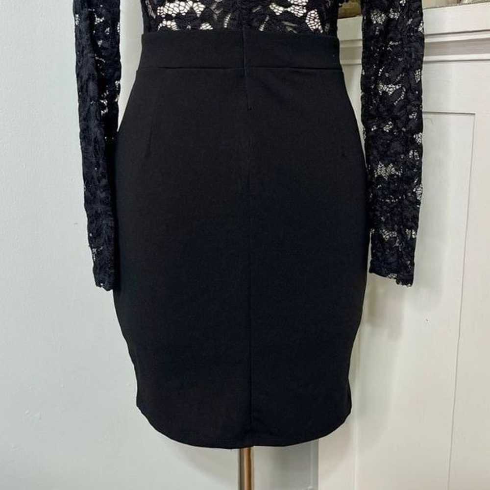 Black Lace Sleeve Sexy Mini Cocktail Dress Medium - image 9