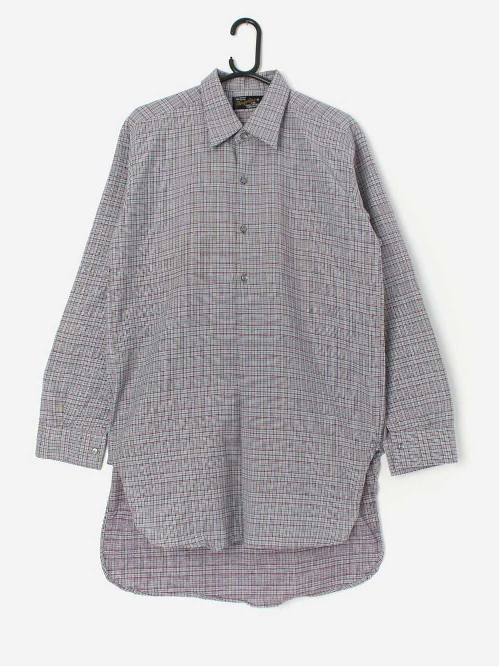 Vintage 70s plaid shirt in pastel purple and blue… - image 1