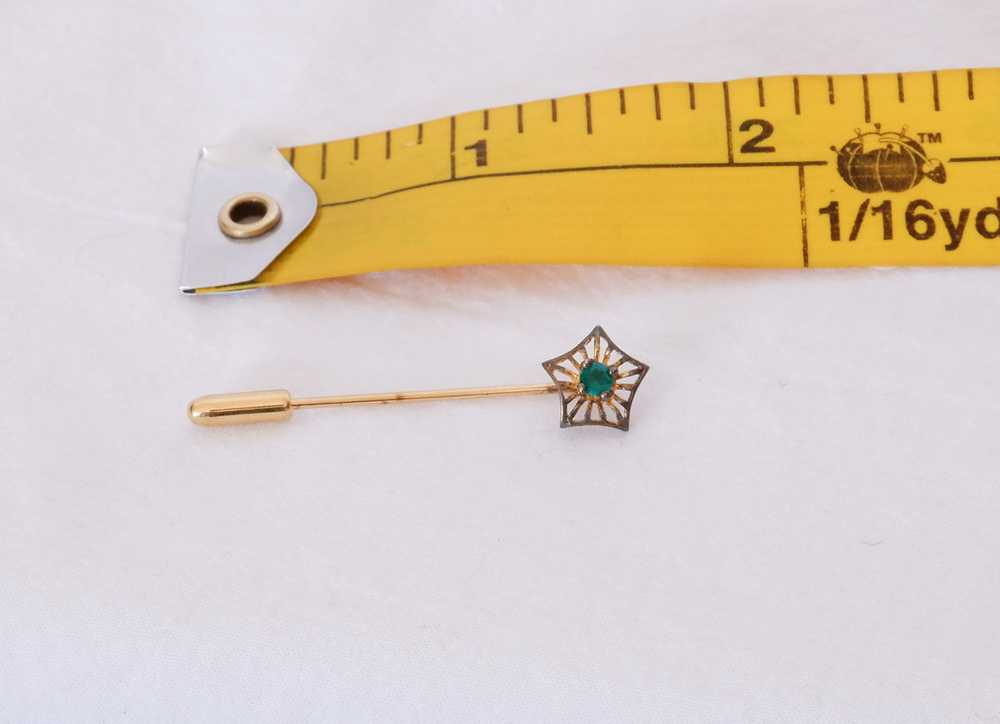 Vintage Starburst with Green Stone Stick Pin / La… - image 3