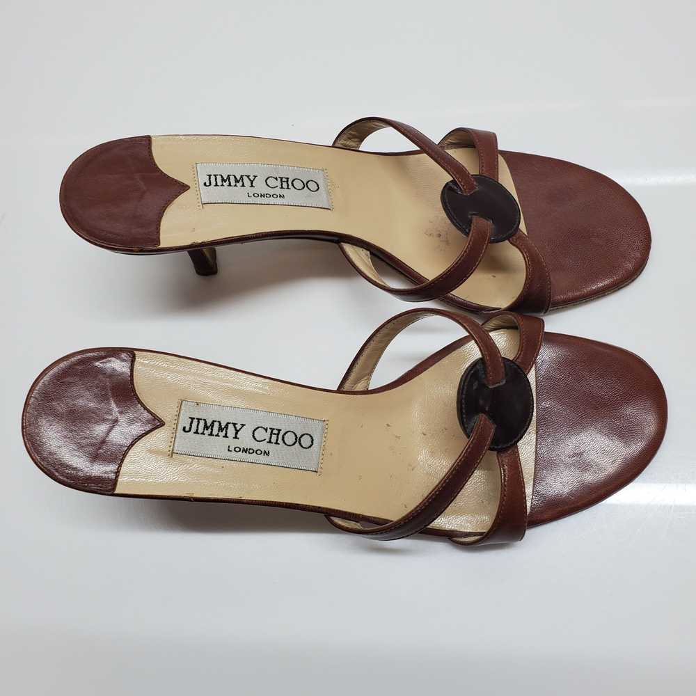 Jimmy Choo Brown Leather Open Toe Slip On Heeled … - image 3