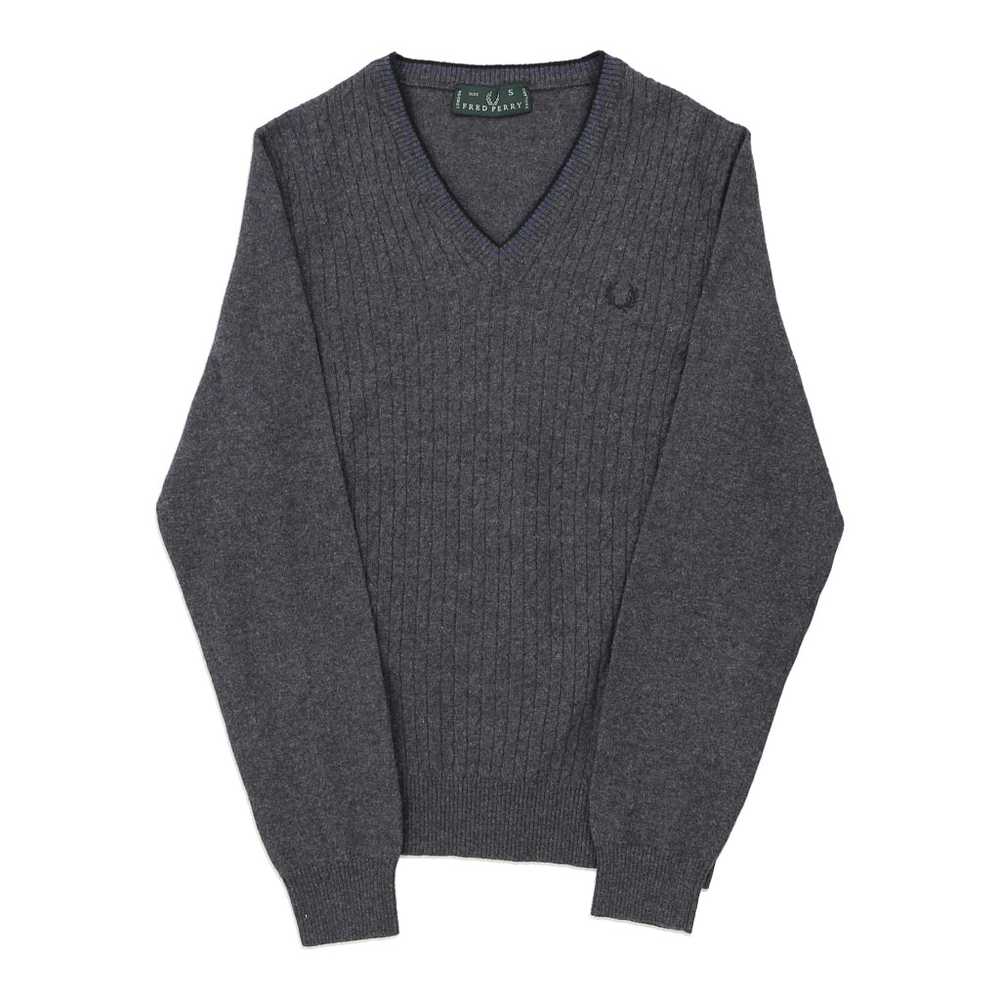 Fred Perry V-neck Jumper - Small Grey Wool - image 1