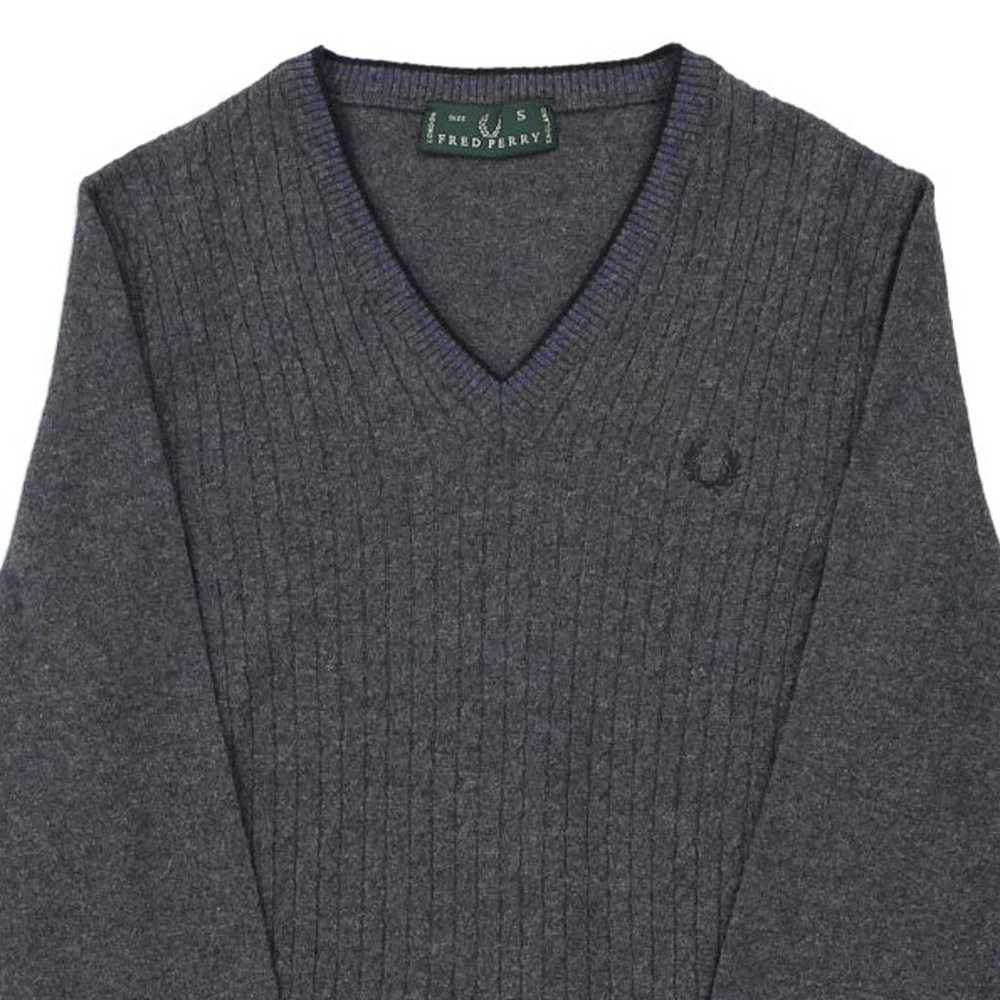 Fred Perry V-neck Jumper - Small Grey Wool - image 3