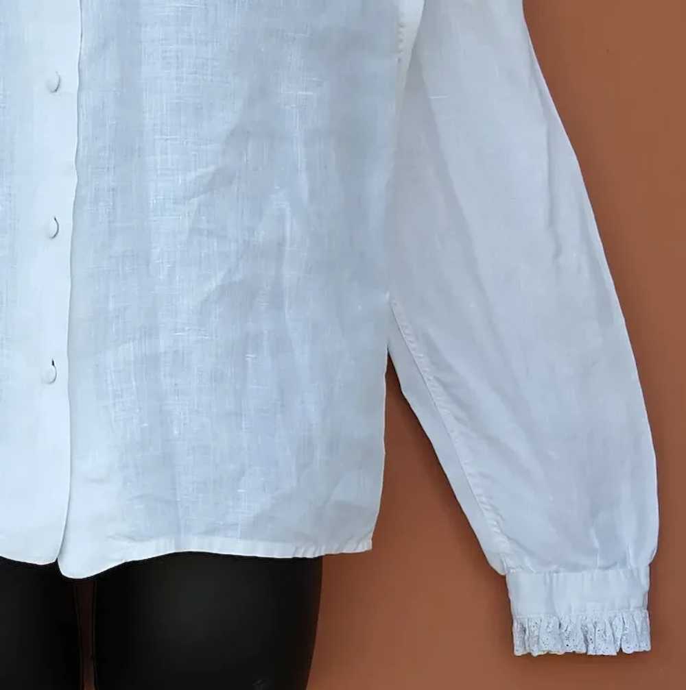 Vintage White Irish Linen Blouse Lace Trim Dublin… - image 5