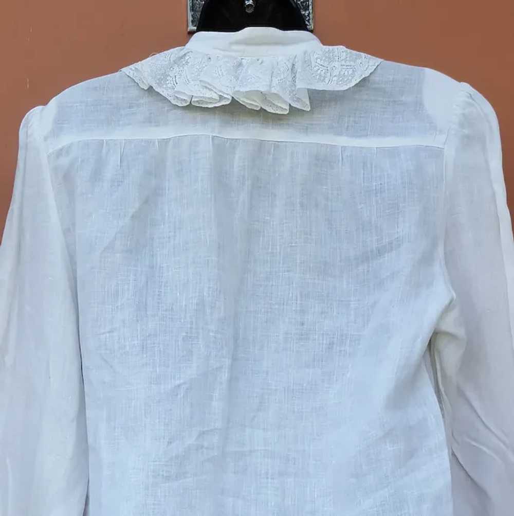 Vintage White Irish Linen Blouse Lace Trim Dublin… - image 8