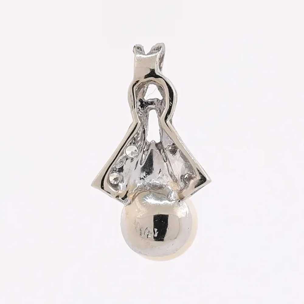 Vintage Pearl Diamond Pendant 14K White Gold 0.06… - image 4