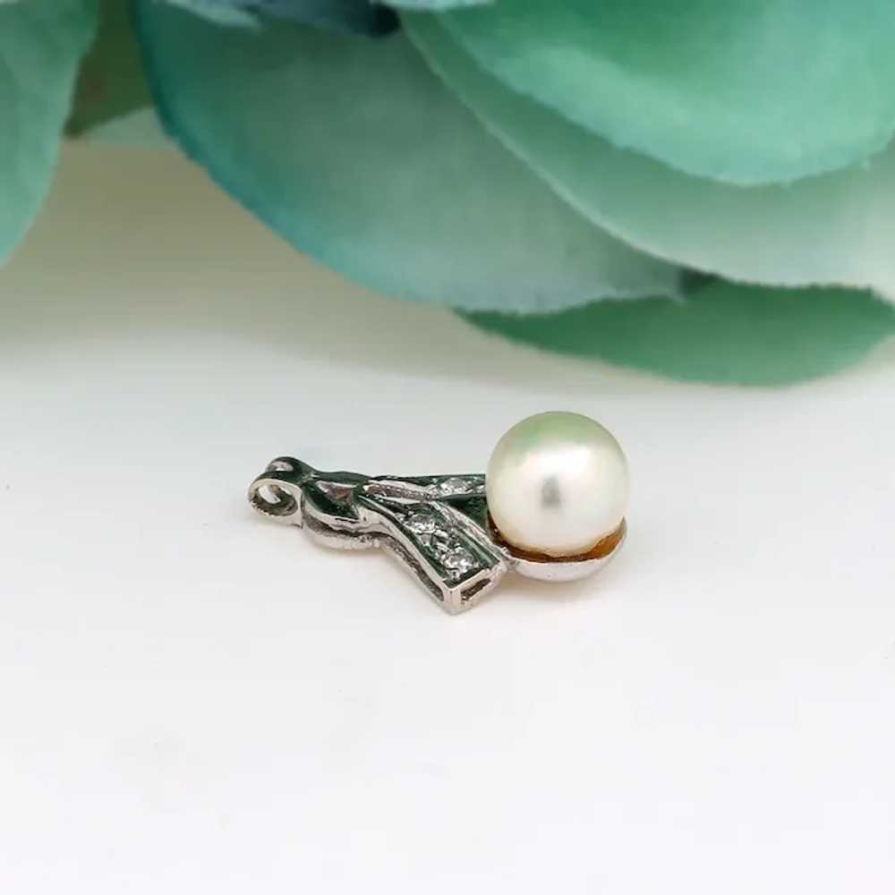 Vintage Pearl Diamond Pendant 14K White Gold 0.06… - image 6