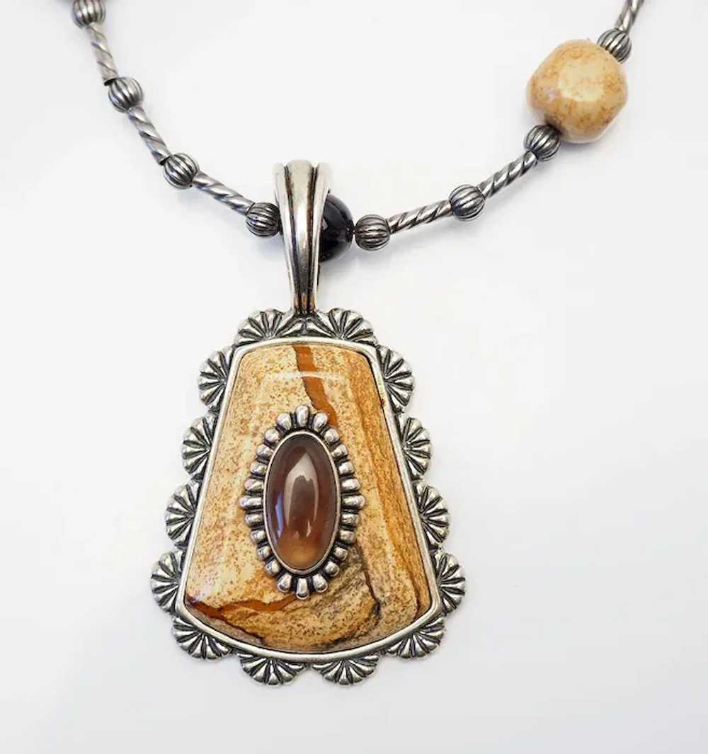 Amazing long sterling silver tiger eye brown neck… - image 3