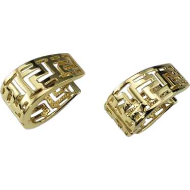 14 Karat Yellow Gold Hinged Hoop Maze Design Earri