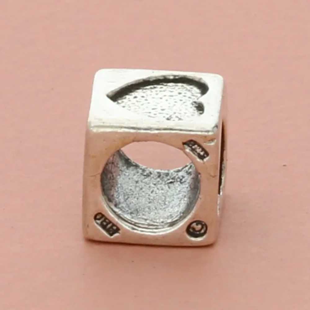 Sterling Silver Love Heart Block Bead Charm - image 4