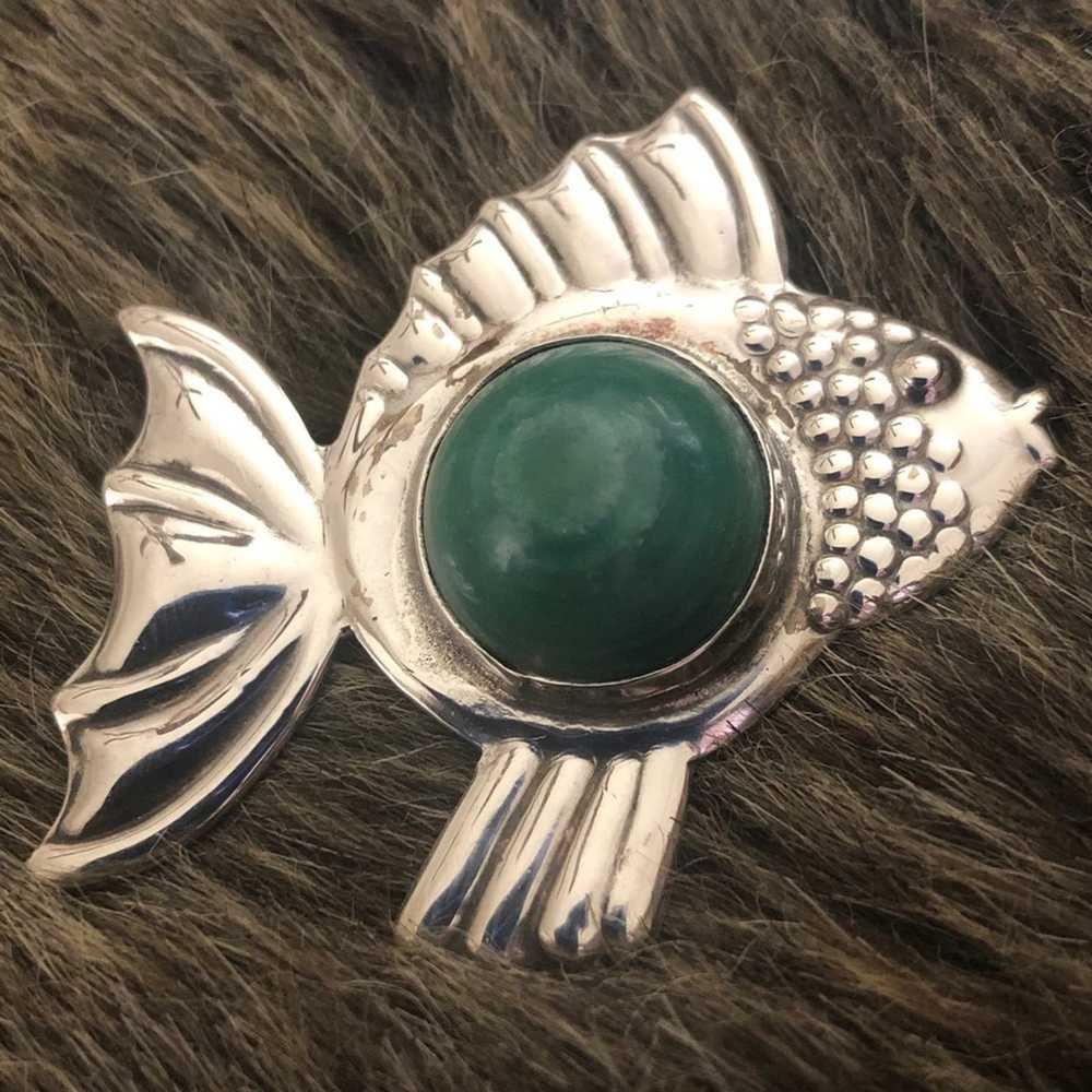 Vintage Vintage Mexican Sterling Silver green aga… - image 1