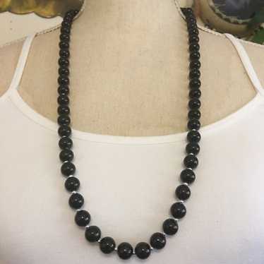 Vintage Vintage black plastic round bead necklace - image 1